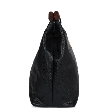 Chanel Vintage Wood Top Handle Bag Black Caviar Gold Hardware