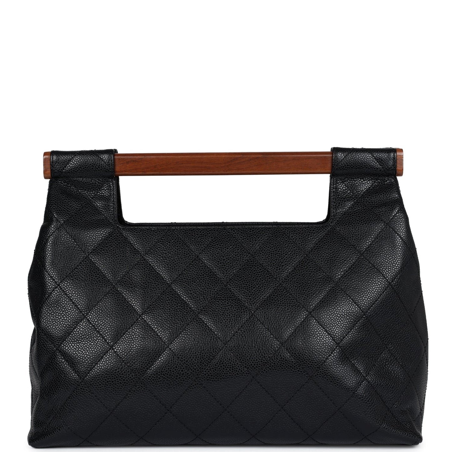 Chanel Vintage Wood Top Handle Bag Black Caviar Gold Hardware