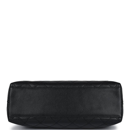 Chanel Vintage Wood Top Handle Bag Black Caviar Gold Hardware
