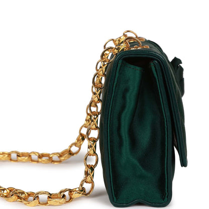Chanel Vintage Mini Camellia Flap Bag Green Satin Gold Hardware