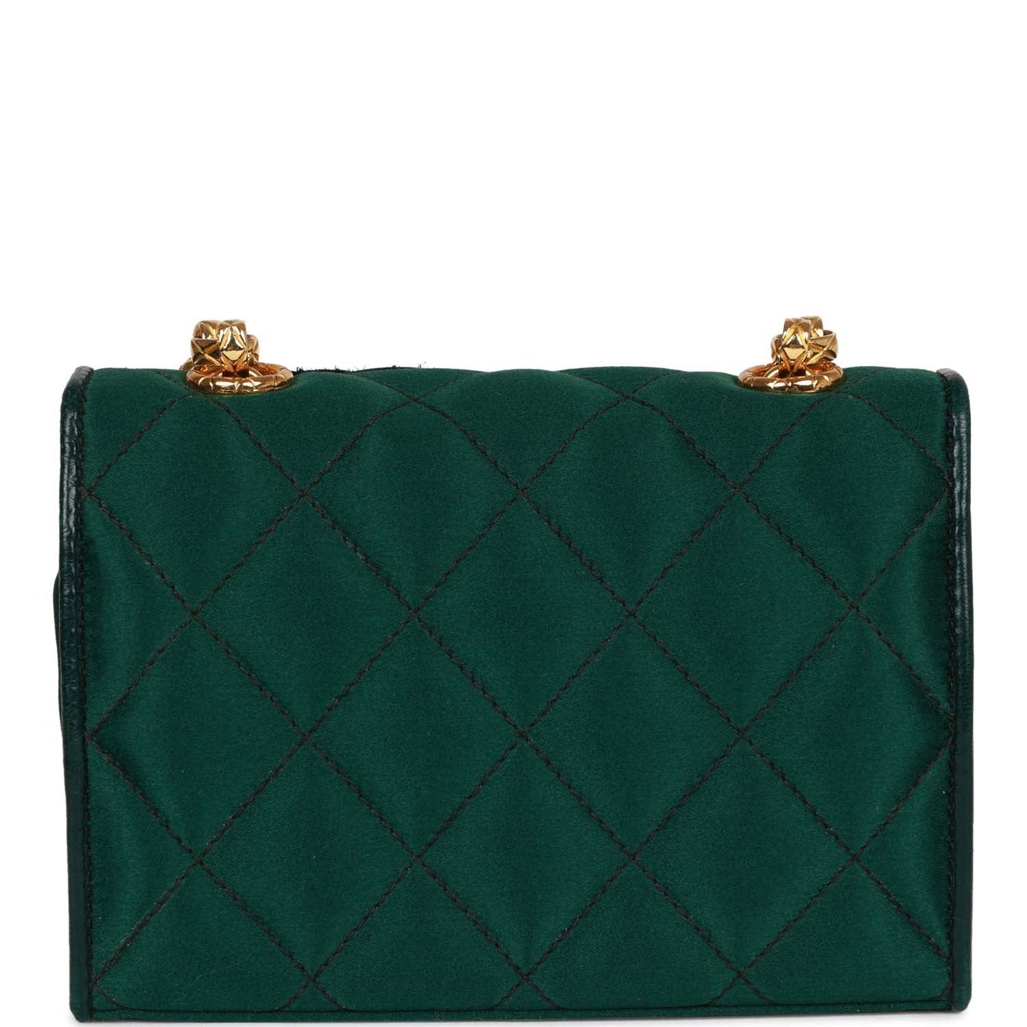 Chanel Vintage Mini Camellia Flap Bag Green Satin Gold Hardware
