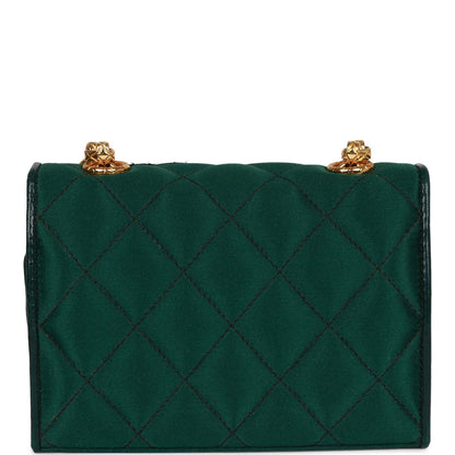 Chanel Vintage Mini Camellia Flap Bag Green Satin Gold Hardware