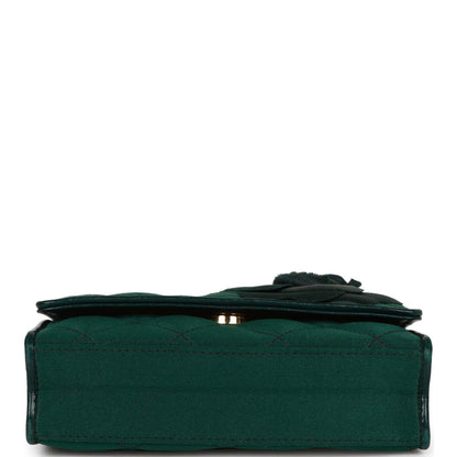 Chanel Vintage Mini Camellia Flap Bag Green Satin Gold Hardware