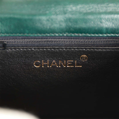 Chanel Vintage Mini Camellia Flap Bag Green Satin Gold Hardware
