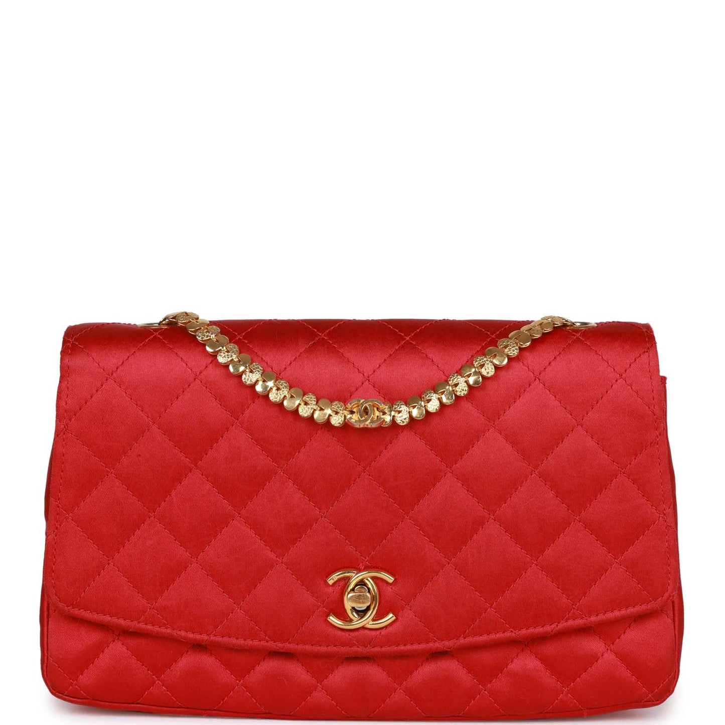 Chanel Vintage Flap Bag Red Satin Gold Hardware