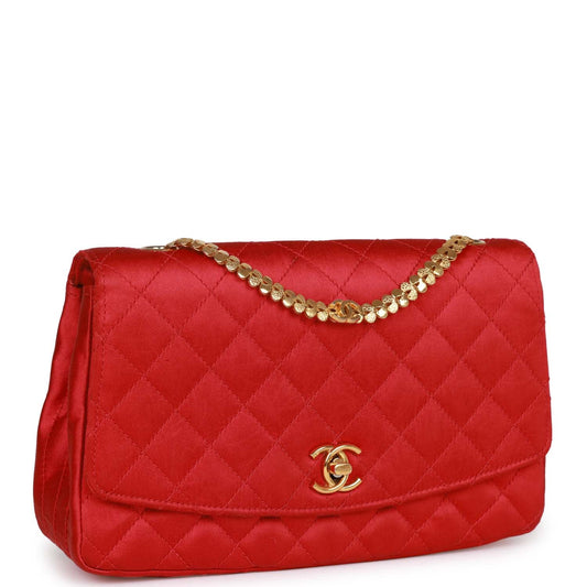 Chanel Vintage Flap Bag Red Satin Gold Hardware