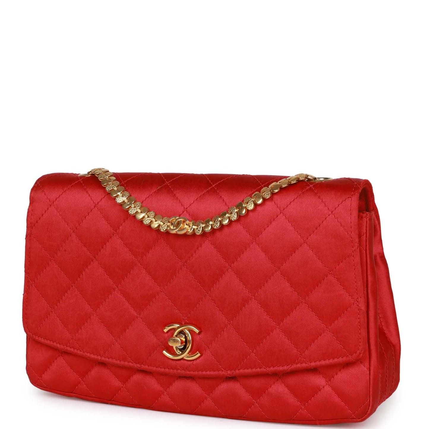 Chanel Vintage Flap Bag Red Satin Gold Hardware