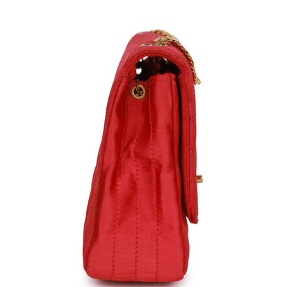 Chanel Vintage Flap Bag Red Satin Gold Hardware