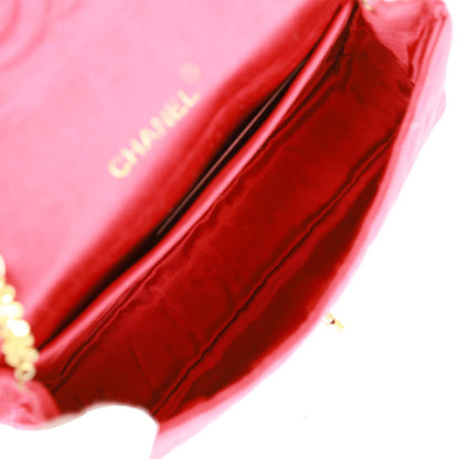 Chanel Vintage Flap Bag Red Satin Gold Hardware