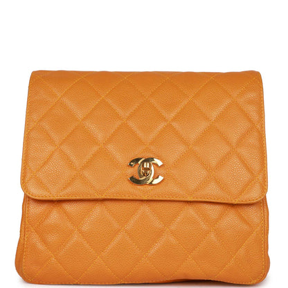 Chanel Vintage Flap Backpack Orange Caviar Gold Hardware