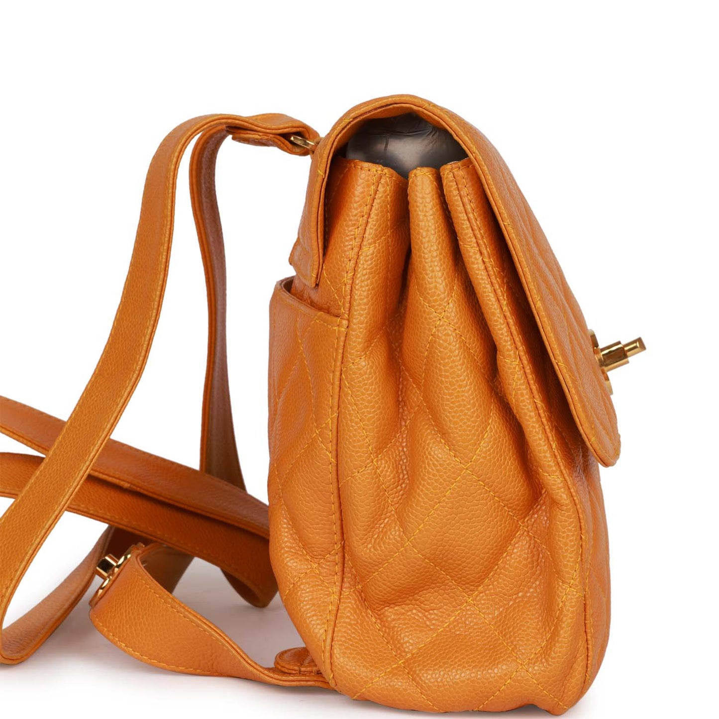 Chanel Vintage Flap Backpack Orange Caviar Gold Hardware