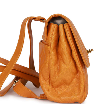 Chanel Vintage Flap Backpack Orange Caviar Gold Hardware