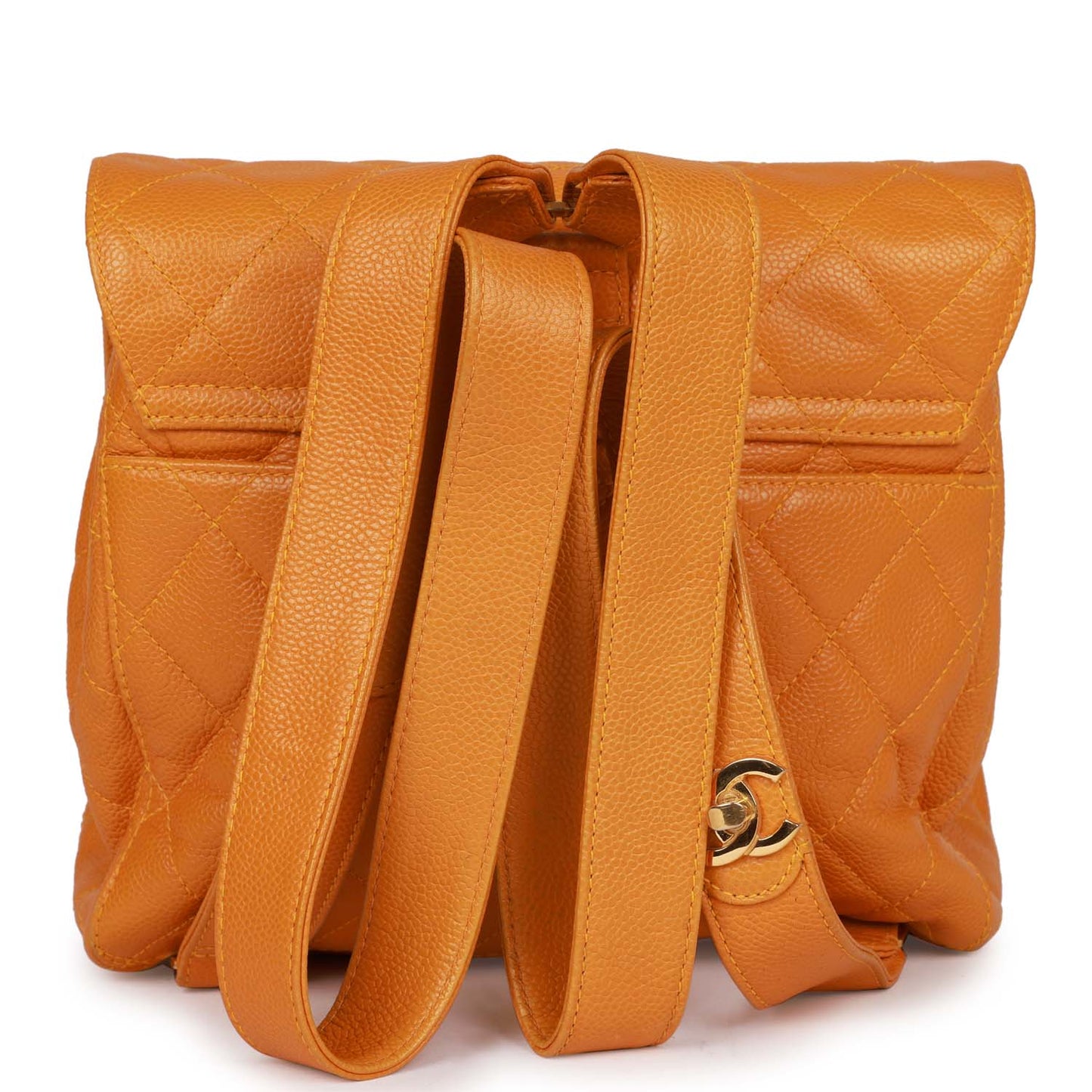Chanel Vintage Flap Backpack Orange Caviar Gold Hardware