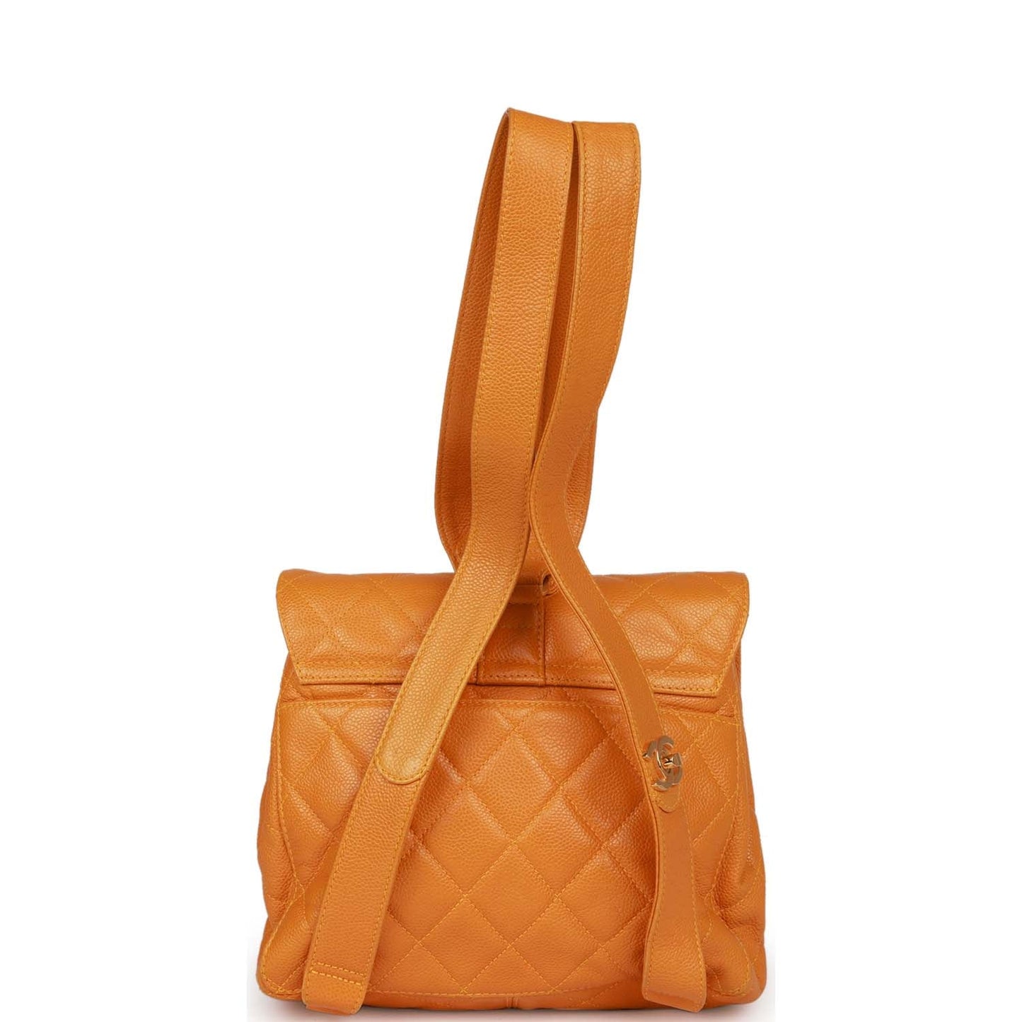 Chanel Vintage Flap Backpack Orange Caviar Gold Hardware