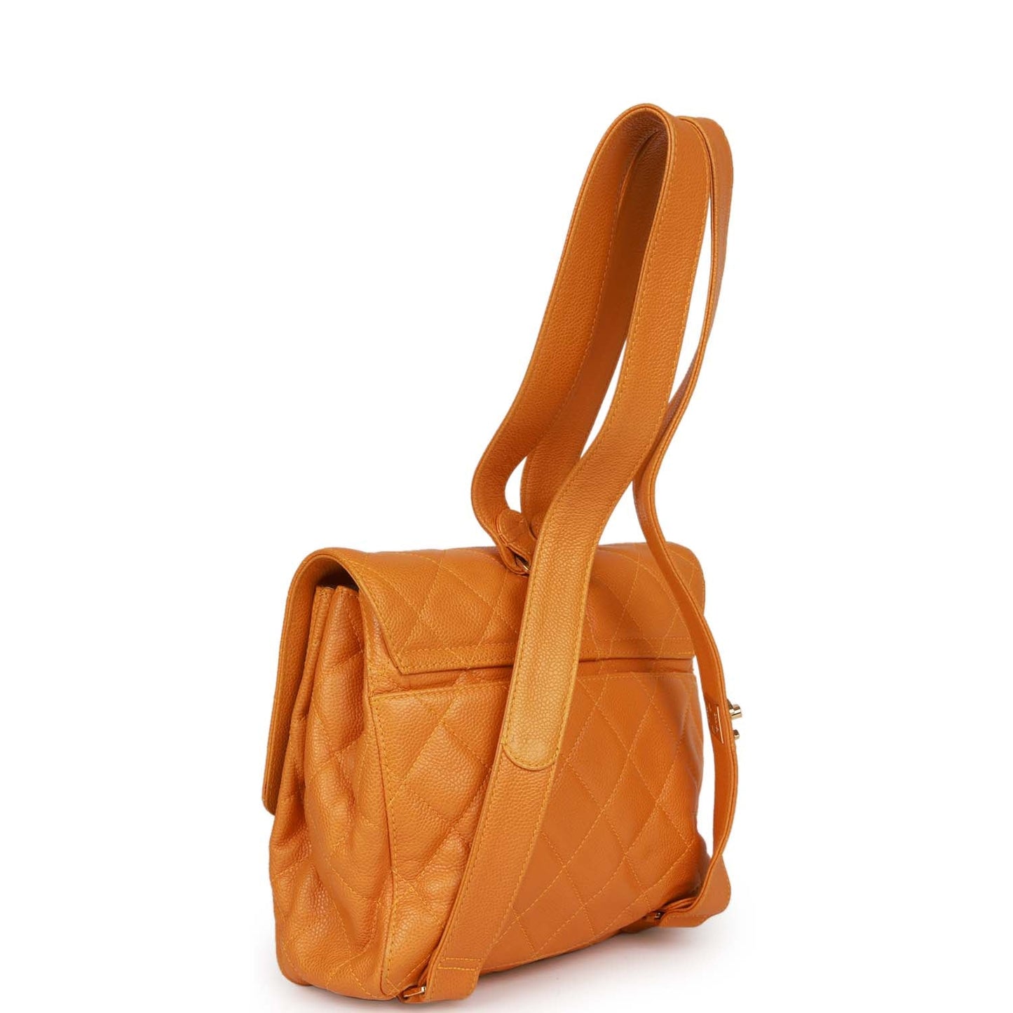 Chanel Vintage Flap Backpack Orange Caviar Gold Hardware