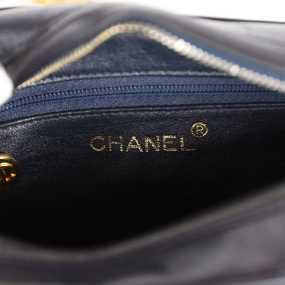 Chanel Vintage Fringe Chain Camera Bag Navy and White Lambskin Gold Hardware