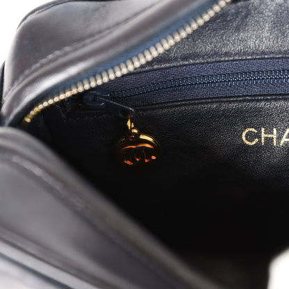 Chanel Vintage Fringe Chain Camera Bag Navy and White Lambskin Gold Hardware