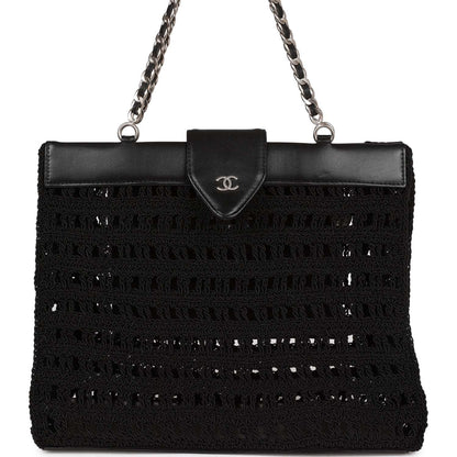 Chanel Vintage Supermodel Tote Black Crochet Aged Silver Hardware