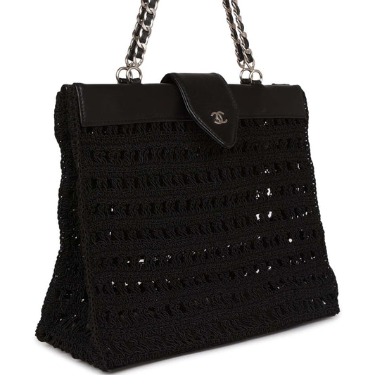 Chanel Vintage Supermodel Tote Black Crochet Aged Silver Hardware
