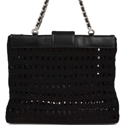 Chanel Vintage Supermodel Tote Black Crochet Aged Silver Hardware
