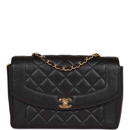 Chanel Vintage Medium Diana Flap Bag Black Caviar Gold Hardware