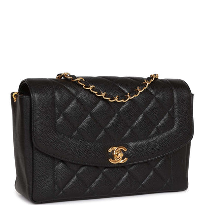 Chanel Vintage Medium Diana Flap Bag Black Caviar Gold Hardware