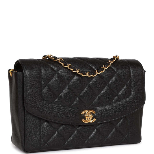 Chanel Vintage Medium Diana Flap Bag Black Caviar Gold Hardware