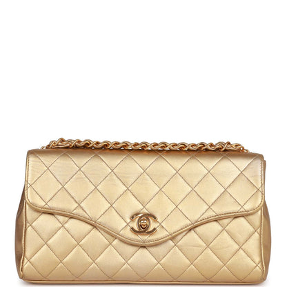 Chanel Vintage Clutch Flap Bag with Handle Gold Metallic Lambskin Gold Hardware