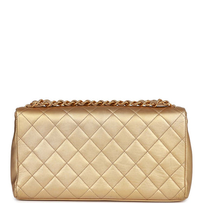 Chanel Vintage Clutch Flap Bag with Handle Gold Metallic Lambskin Gold Hardware