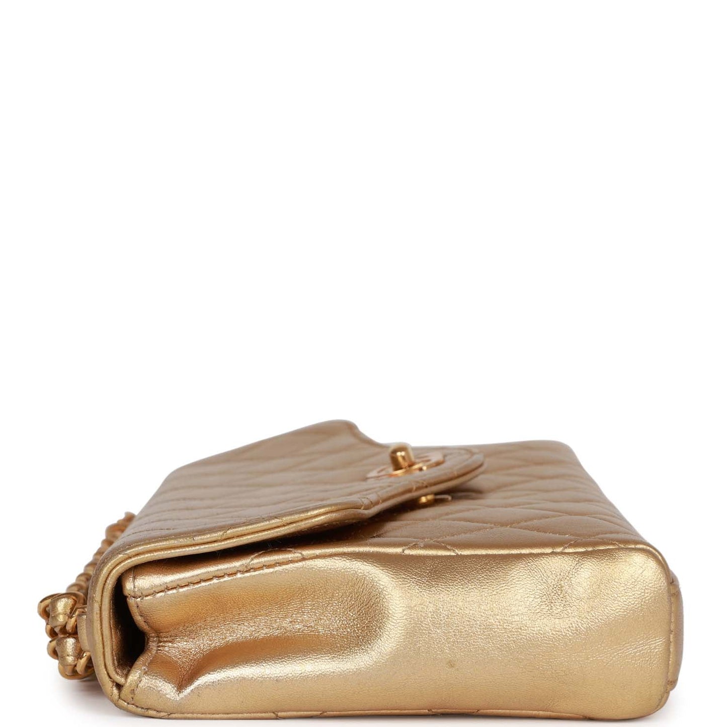 Chanel Vintage Clutch Flap Bag with Handle Gold Metallic Lambskin Gold Hardware