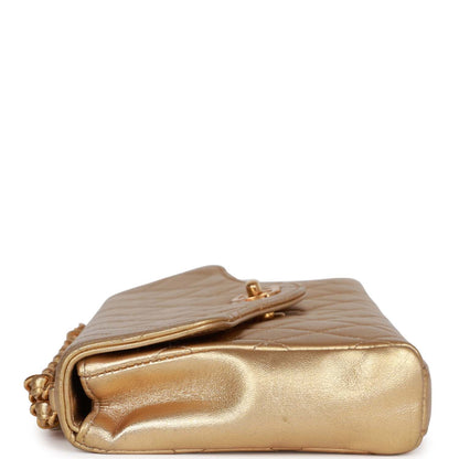 Chanel Vintage Clutch Flap Bag with Handle Gold Metallic Lambskin Gold Hardware