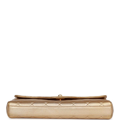 Chanel Vintage Clutch Flap Bag with Handle Gold Metallic Lambskin Gold Hardware