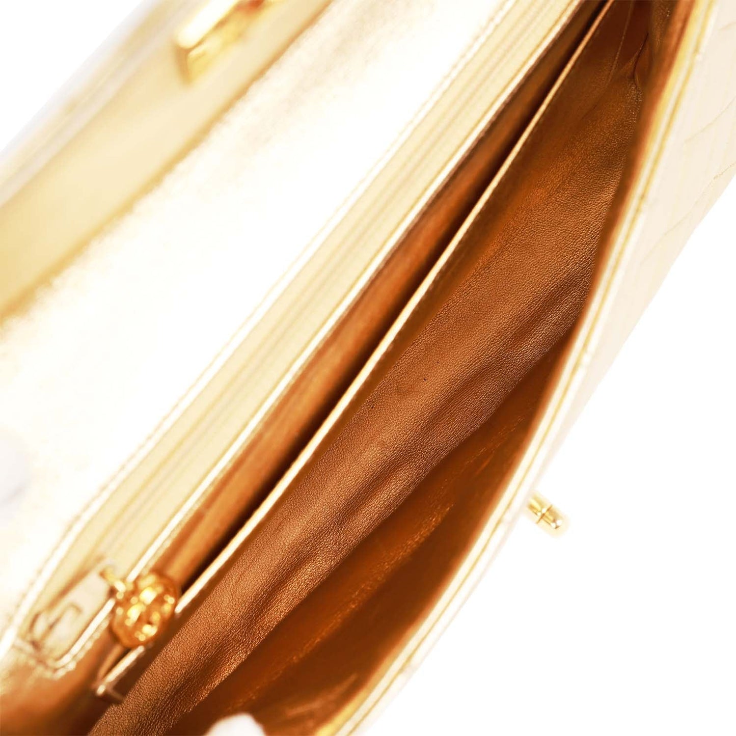 Chanel Vintage Clutch Flap Bag with Handle Gold Metallic Lambskin Gold Hardware