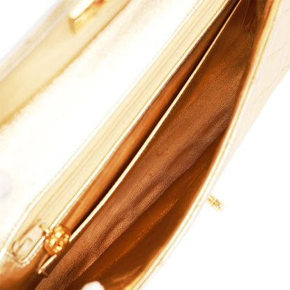 Chanel Vintage Clutch Flap Bag with Handle Gold Metallic Lambskin Gold Hardware