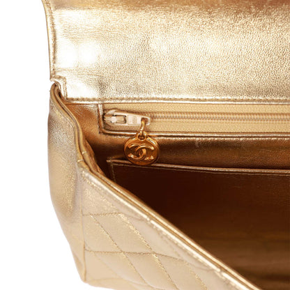 Chanel Vintage Clutch Flap Bag with Handle Gold Metallic Lambskin Gold Hardware