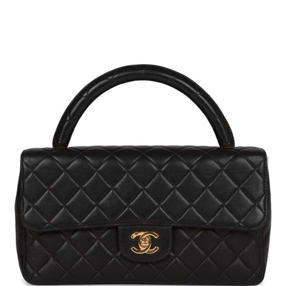 Chanel Vintage Kelly Parent Flap Bag Black Lambskin Gold Hardware