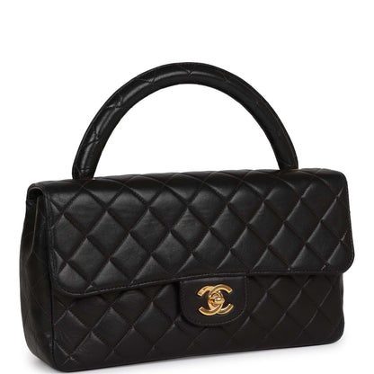 Chanel Vintage Kelly Parent Flap Bag Black Lambskin Gold Hardware