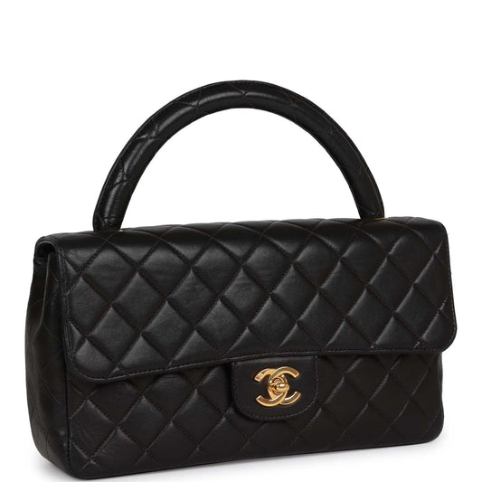 Chanel Vintage Kelly Parent Flap Bag Black Lambskin Gold Hardware