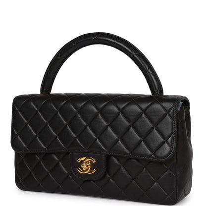 Chanel Vintage Kelly Parent Flap Bag Black Lambskin Gold Hardware
