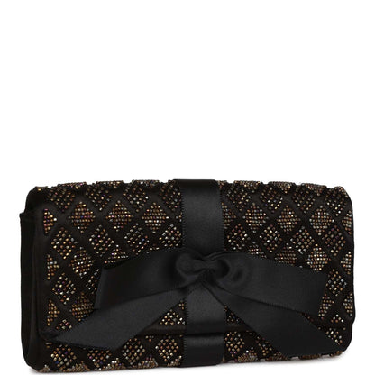 Chanel Vintage Bead Embellished Bow Flap Clutch Black Satin