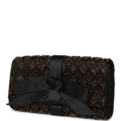 Chanel Vintage Bead Embellished Bow Flap Clutch Black Satin