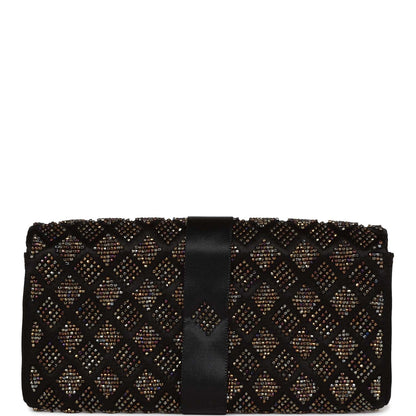 Chanel Vintage Bead Embellished Bow Flap Clutch Black Satin