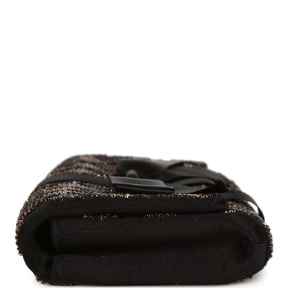 Chanel Vintage Bead Embellished Bow Flap Clutch Black Satin