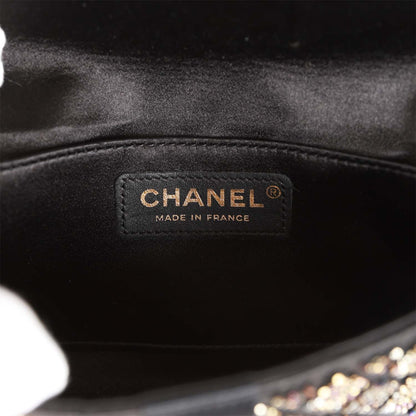 Chanel Vintage Bead Embellished Bow Flap Clutch Black Satin