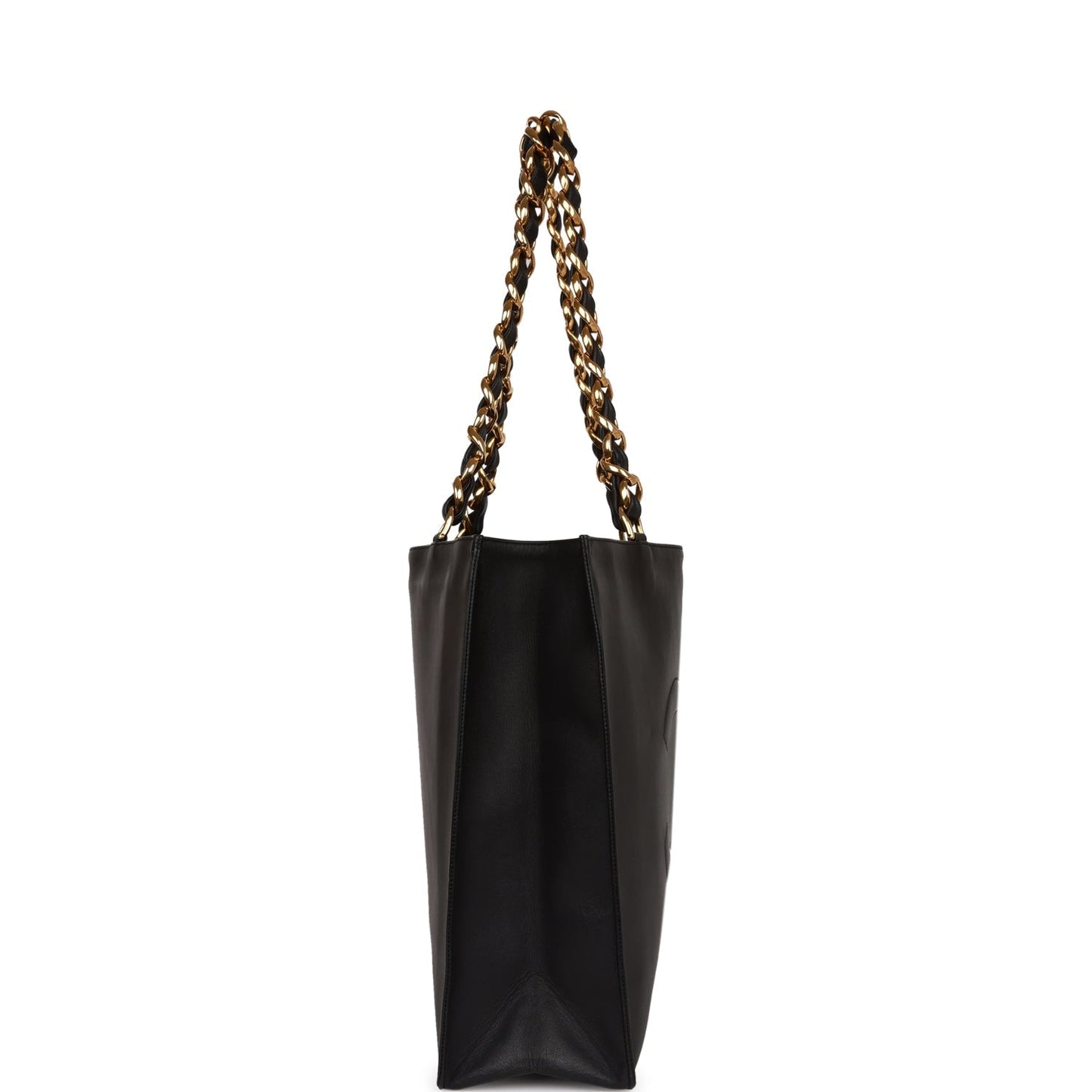 Chanel Vintage CC Chain Shopping Tote Bag Black Lambskin Gold Hardware