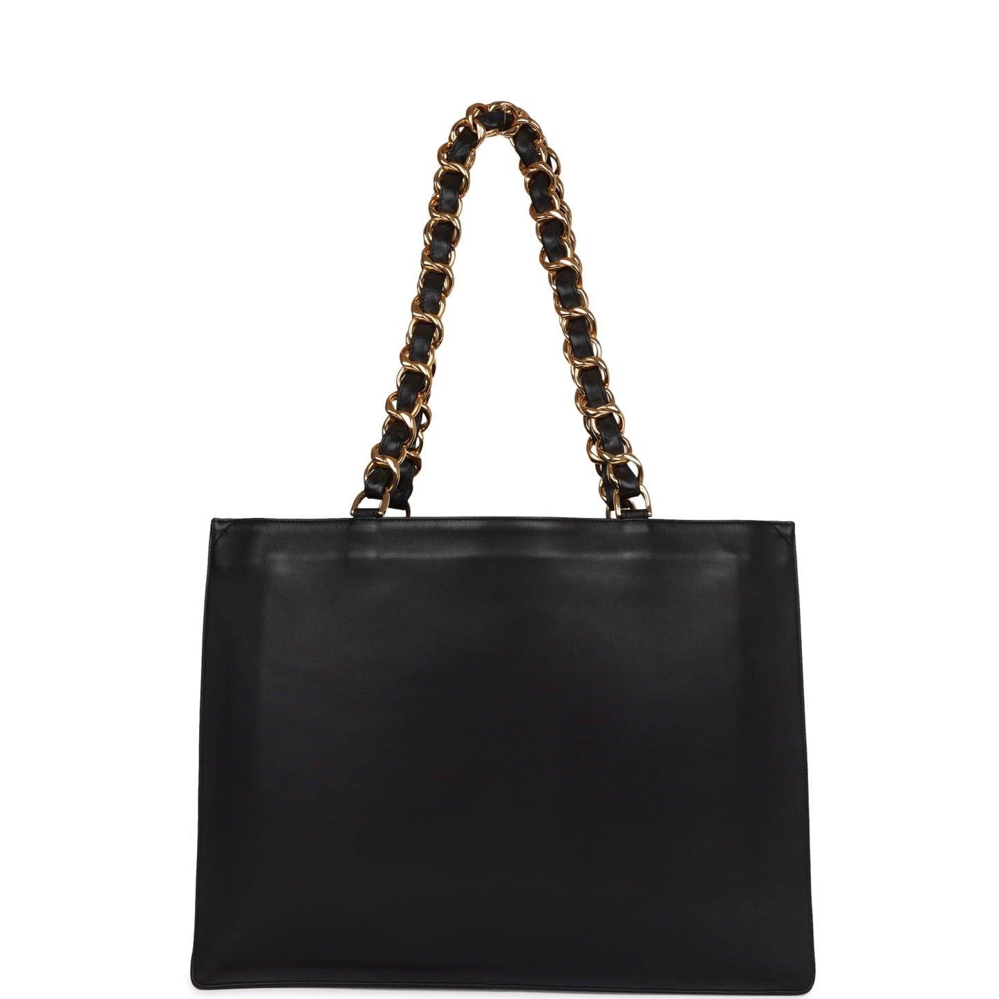 Chanel Vintage CC Chain Shopping Tote Bag Black Lambskin Gold Hardware