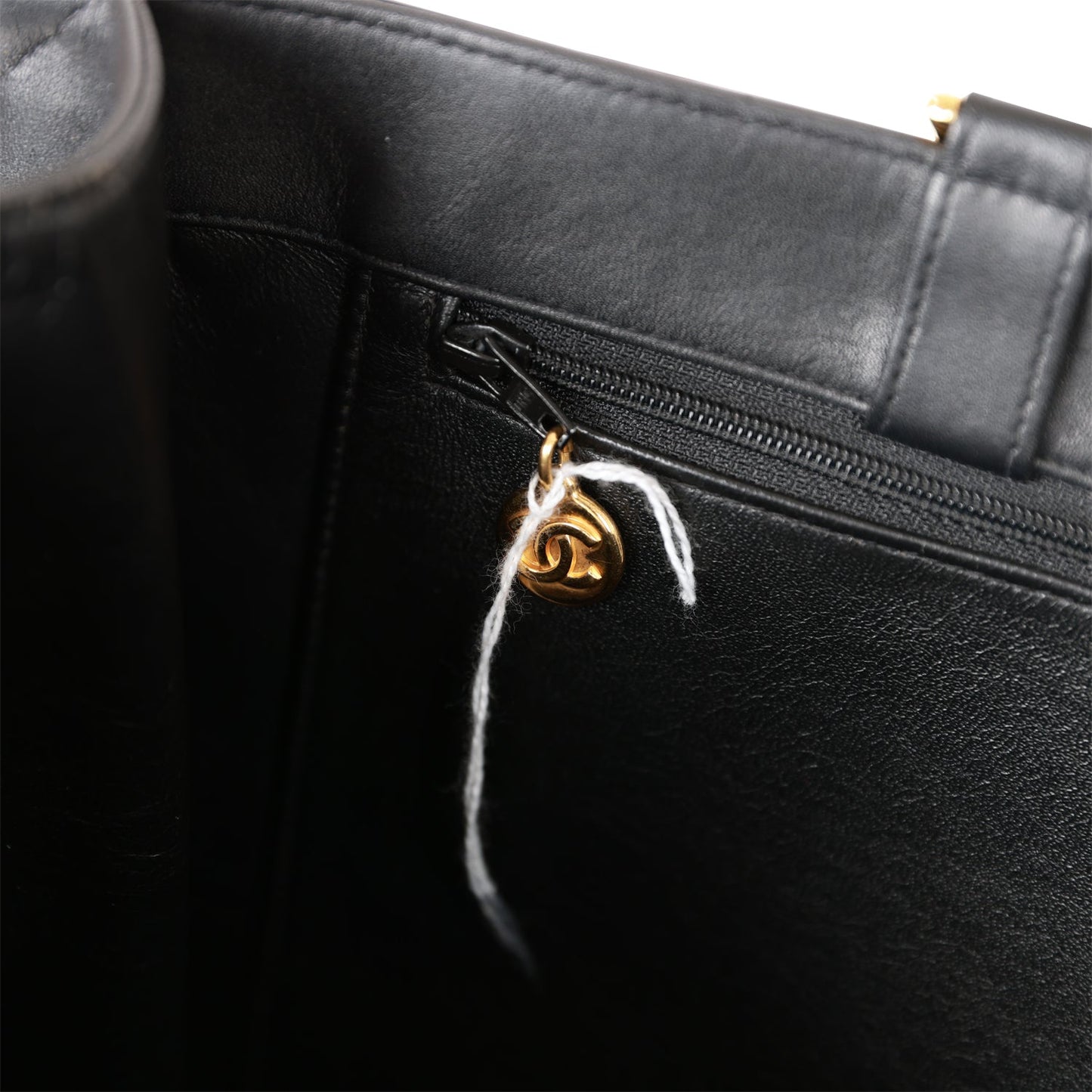 Chanel Vintage CC Chain Shopping Tote Bag Black Lambskin Gold Hardware