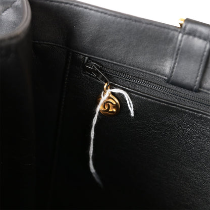 Chanel Vintage CC Chain Shopping Tote Bag Black Lambskin Gold Hardware