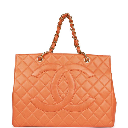 Chanel Vintage Grand CC Timeless Tote Bag Orange Caviar Gold Hardware