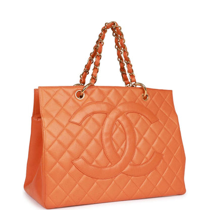 Chanel Vintage Grand CC Timeless Tote Bag Orange Caviar Gold Hardware